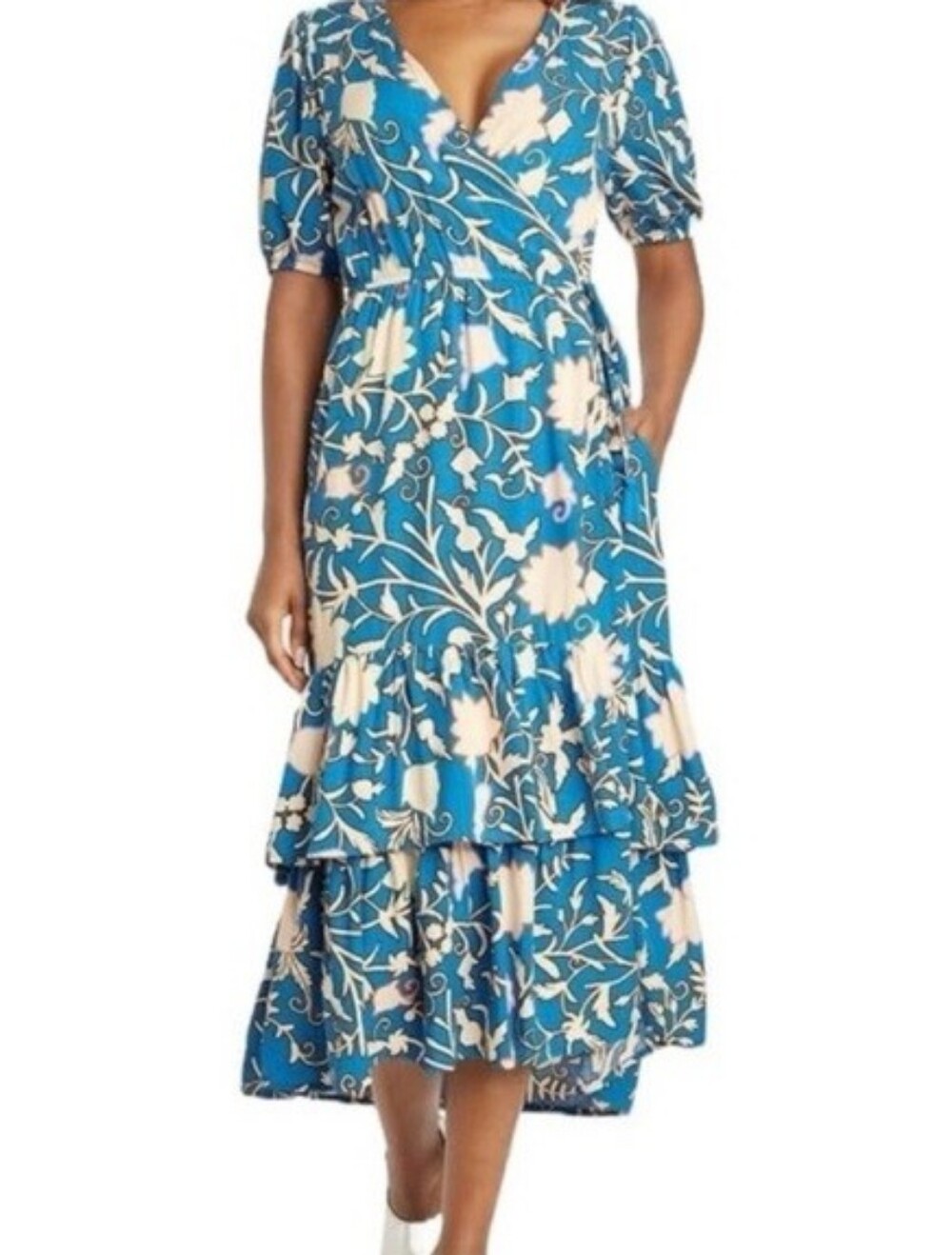 Knox Rose Teal Floral Maxi Wrap Dress with Tassel tie detail, Size XL Nwot